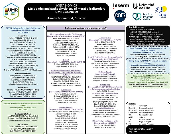 Organigramme de l'UMR8199-1283 dirigée par Amélie Bonnefond
